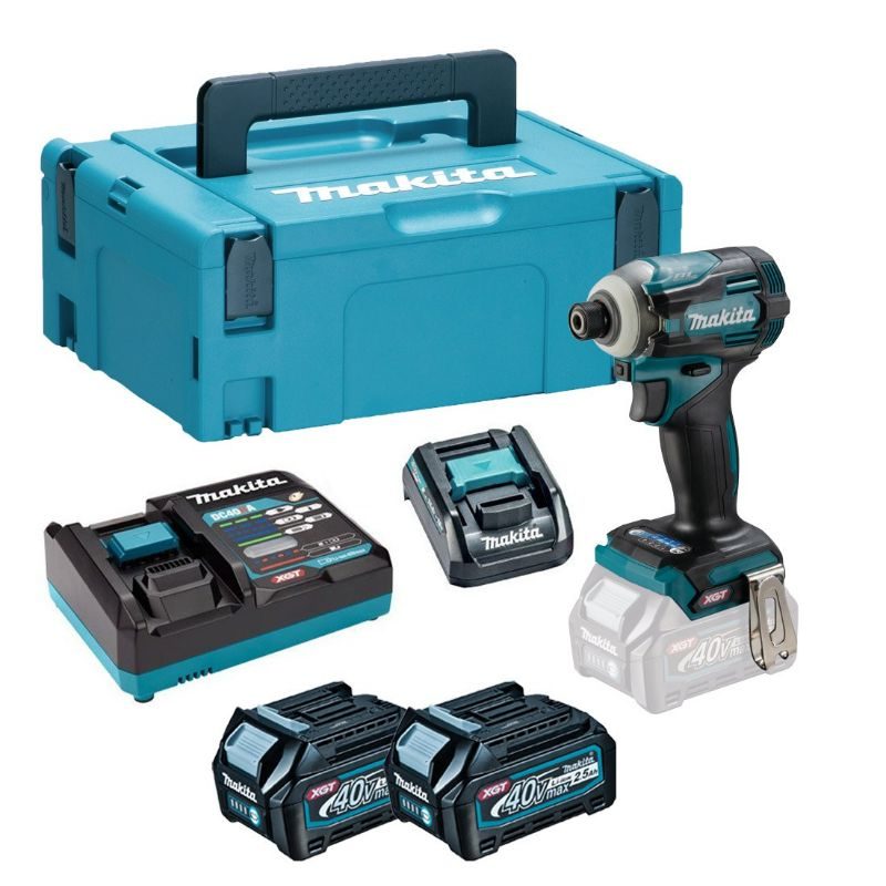 Makita 40V Max XGT Brushless Impact Driver with 2 x 2.5Ah Batteries and DC40RA Charger with ADP10 Adapter